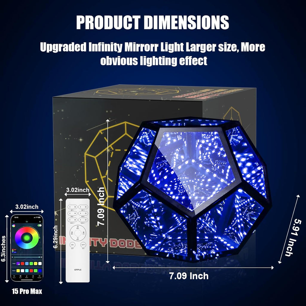 Infinity Mirror Light Cool Led Changing Night Dodecahedron Light with Music Sync Function for USB Powered for Computer Gaming Desk Birthday(5.91×7.09×7.09In)