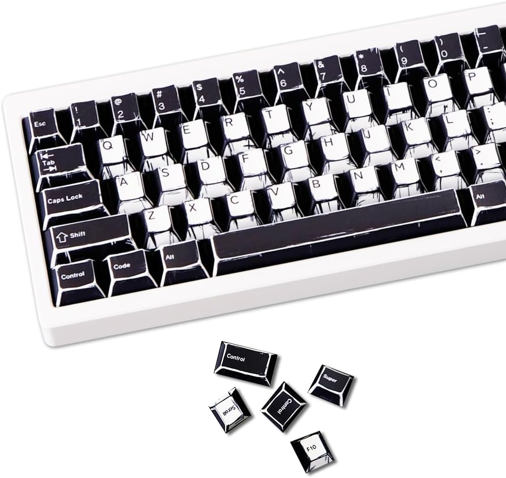 137 PBT Keycaps, White and Black Keycap Sets, MXD Technology (Anti Sink, anti Scratch, anti Fade), 100% Suitable for Various Mechanical Keyboard, Recommended Styles for 5AS Esports Events