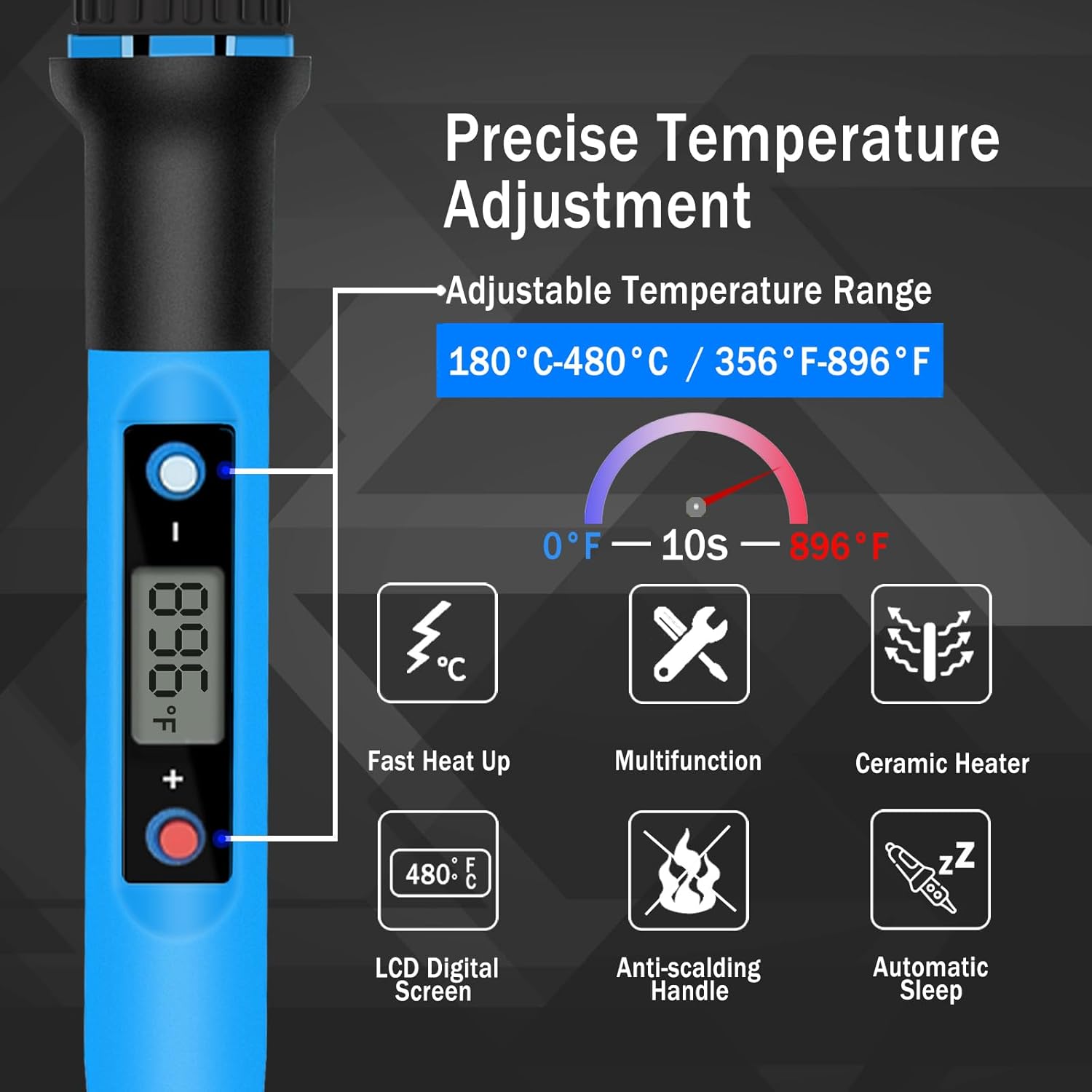 Soldering Iron Kit, 80W 110V Fast Heat up in 10S LCD Digital Adjustable Temperature Soldering Gun Thermostatic Soldering Kit for Electronic