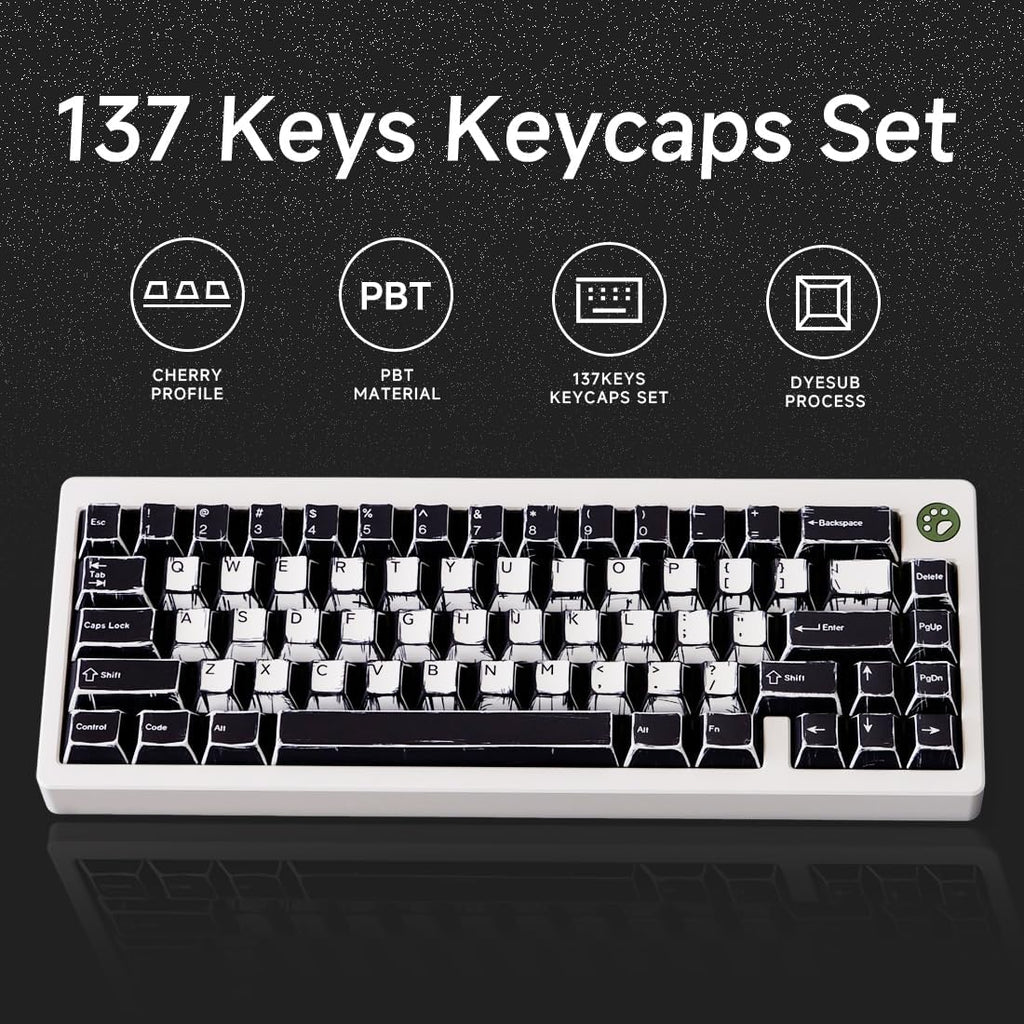 137 PBT Keycaps, White and Black Keycap Sets, MXD Technology (Anti Sink, anti Scratch, anti Fade), 100% Suitable for Various Mechanical Keyboard, Recommended Styles for 5AS Esports Events