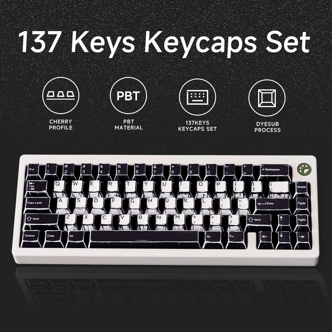 137 PBT Keycaps, White and Black Keycap Sets, MXD Technology (Anti Sink, anti Scratch, anti Fade), 100% Suitable for Various Mechanical Keyboard, Recommended Styles for 5AS Esports Events