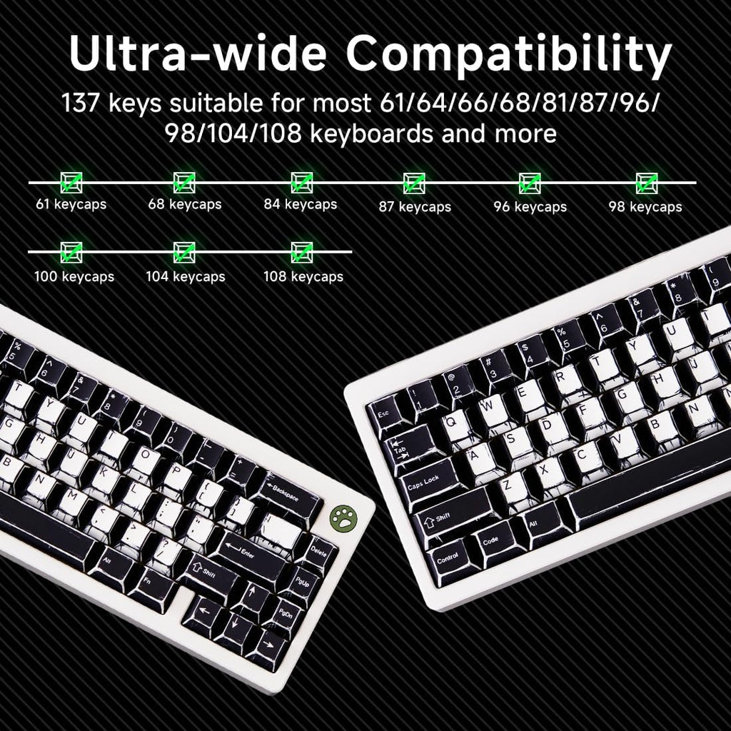 137 PBT Keycaps, White and Black Keycap Sets, MXD Technology (Anti Sink, anti Scratch, anti Fade), 100% Suitable for Various Mechanical Keyboard, Recommended Styles for 5AS Esports Events