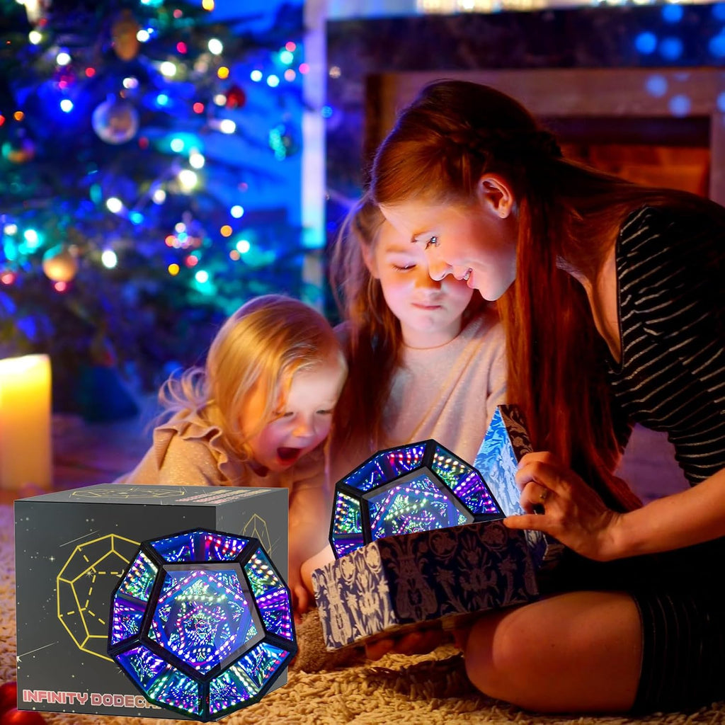 Infinity Mirror Light Cool Led Changing Night Dodecahedron Light with Music Sync Function for USB Powered for Computer Gaming Desk Birthday(5.91×7.09×7.09In)