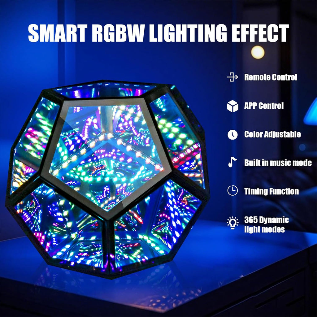 Infinity Mirror Light Cool Led Changing Night Dodecahedron Light with Music Sync Function for USB Powered for Computer Gaming Desk Birthday(5.91×7.09×7.09In)